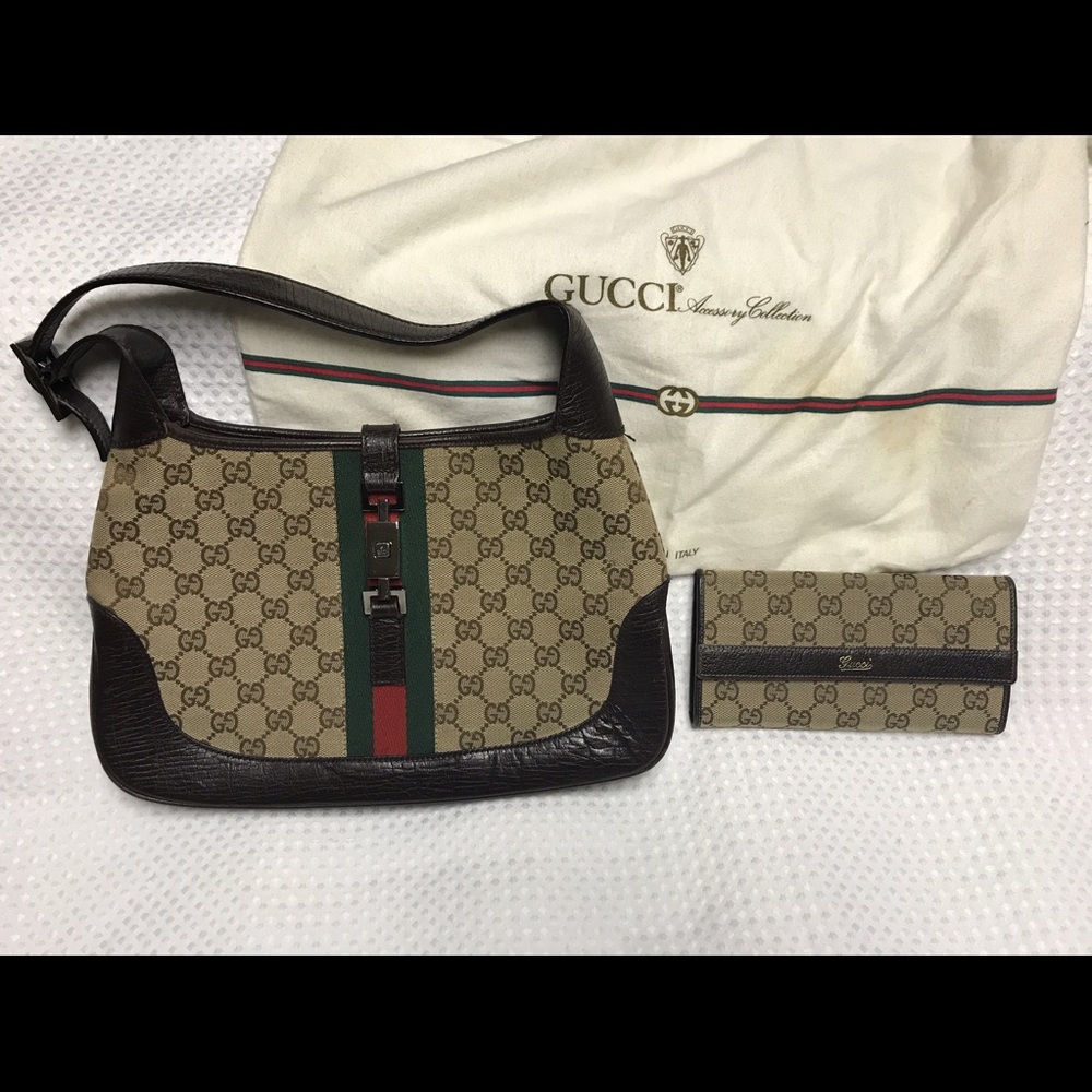 Gucci Jackie O Monogram Leather Purse  w/ …